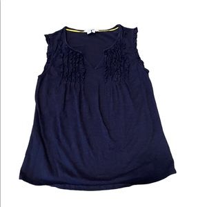 Boden navy blue cotton tank with ruffles